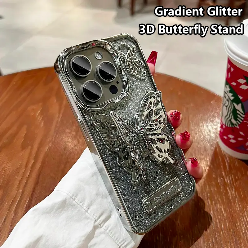 Electroplated Glitter Butterfly Invisible Stand iPhone Case